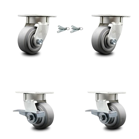 Service Caster 4 Inch Kingpinless Thermoplastic Rubber Wheel Caster Swivel Locks 2 Brakes, 2PK SCC-KP30S420-TPRRF-BSL-2-SLB-2